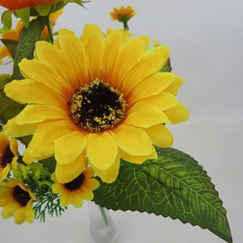 7 Heads Silk Sunflower Artificial Flower Bouquet For Wedding Box Decoration Headmade Scrapbooking Accessories Fake flowers