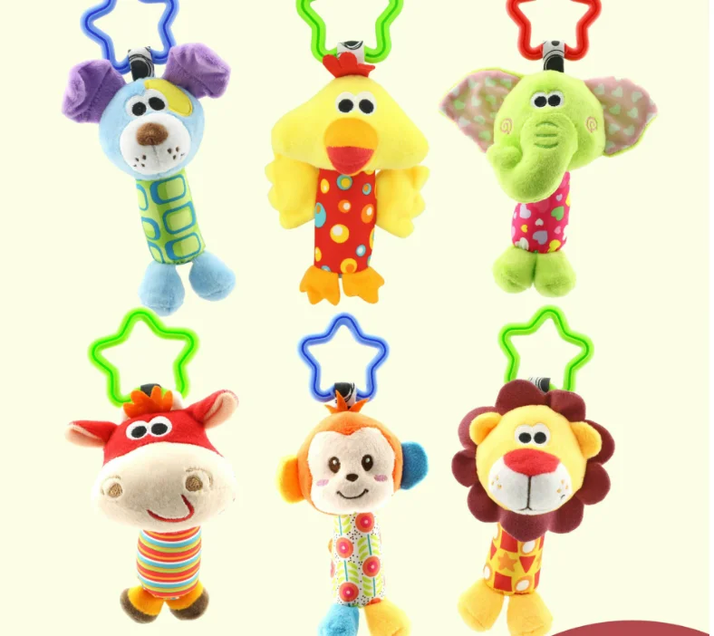 Animal Plush Stuffed Soft Baby Rattle Stick Toys Hanging Hand Bells for Children Newborn Gift Grasp Game Elephan Monkey | Игрушки и