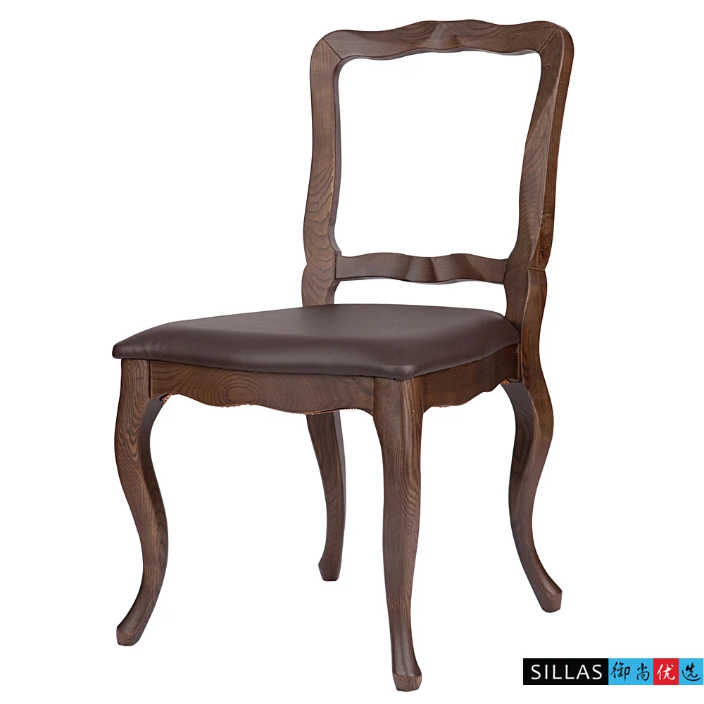 Leather black walnut wood dining chairs French neo classical European fashion simple cafe