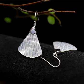

Silver, S925, Silver Jewelry, Earrings, Wholesale Fashion Ladies, Fan Shaped Shell Earrings.
