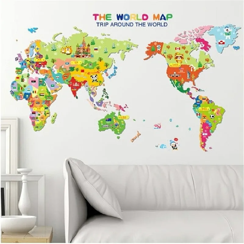 

Neymar World Map Pattern Wall Sticker Decorative Home Decals Mural Art Posters Pvc Decor For Kid Room Cartoon Diy Wallposter
