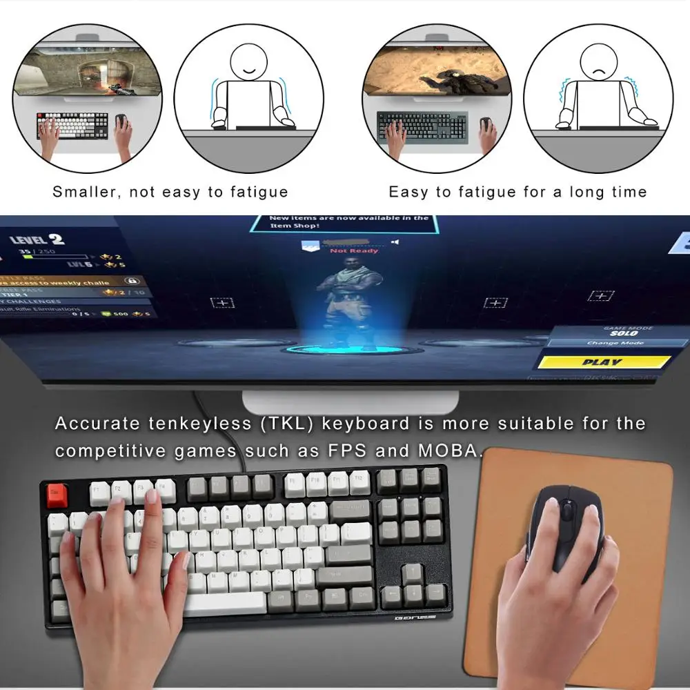 Механическая игровая клавиатура GANSS TKL 87 клавиш PBT Keycaps Linear & Quiet Cherry Mx Silent Red для игр