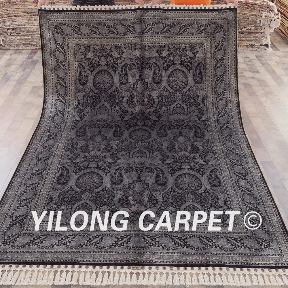 Yilong 6'x9 'ручной персидский Ковры черный турецкий Стиль чистый шелк на шелк Ковры (ywx090a6x9)
