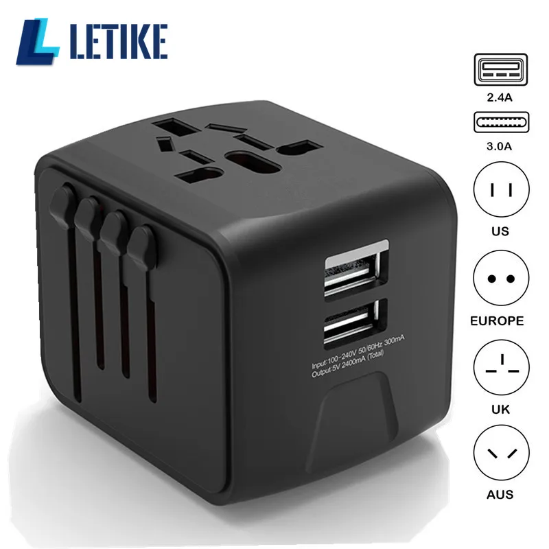 

Travel Adapter International Power Adapter with 2.4A Dual USB, European Adapter Travel Power Adapter Wall Charger for UK, EU, AU