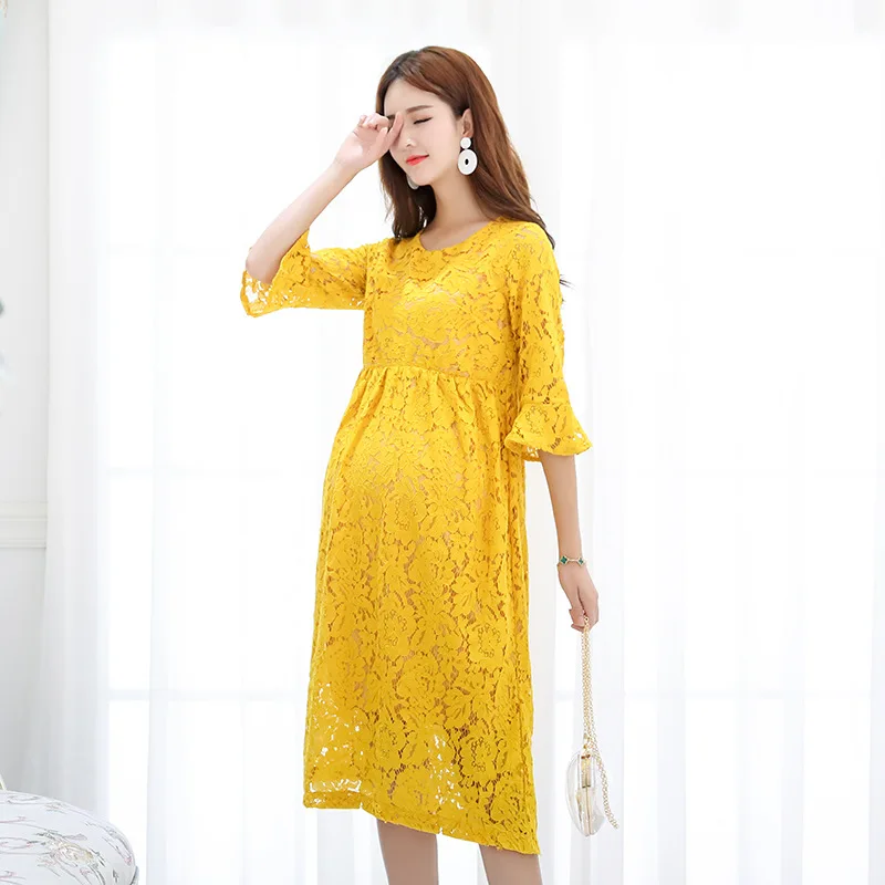 Envsoll 2018 Autumn Maternity Dresses For Pregnant Women Lace Dress Envsoll 2018 Autumn Maternity Dresses For Pregnant Women Lace Dress Pink Yellow Mid Sleeve Pregnancy Clothes In From Mother
