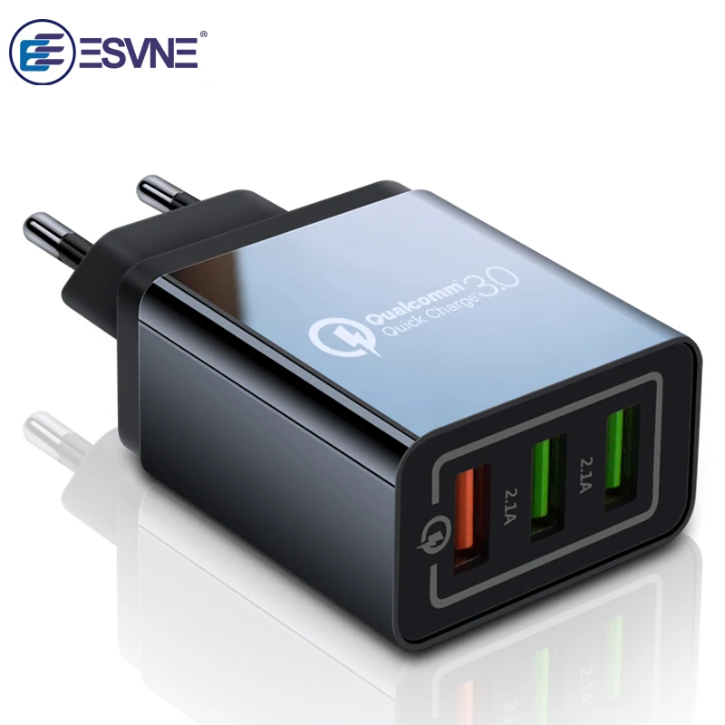 Сетевое зарядное устройство ESVNE с 3 USB портами быстрая зарядка 0 qc 2 для iPhone Samsung Xiaomi