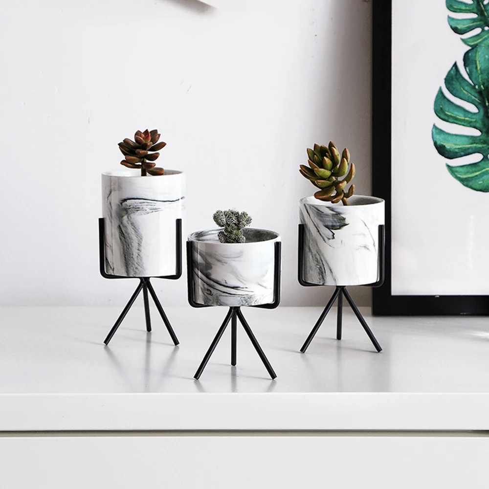 

Minimalism Style Marble Pattern Gold Ceramic Iron Art Table Vase Flower Pot For Home Decoration Pendant