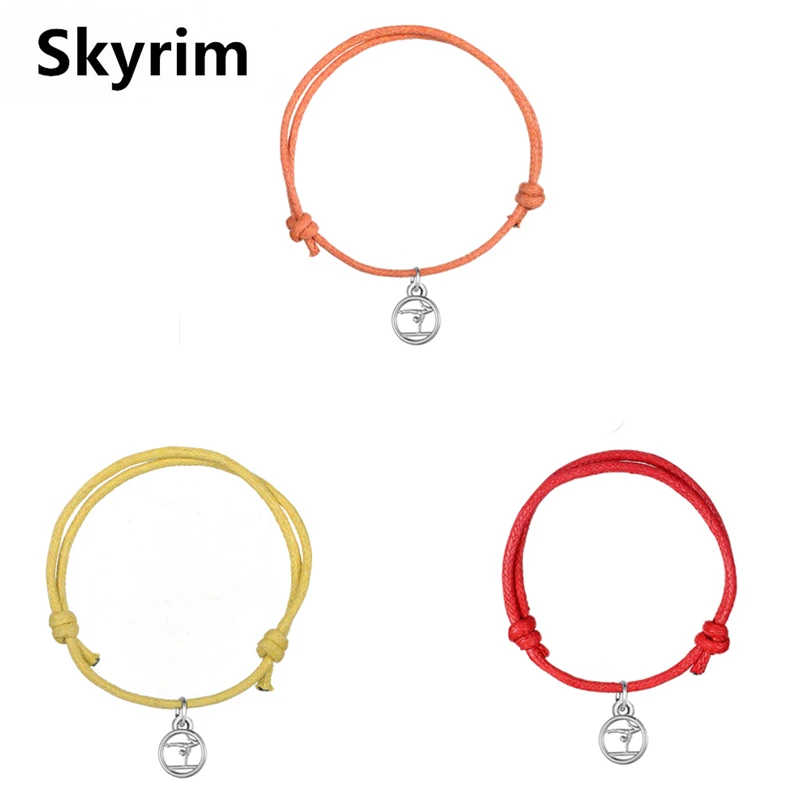 

Skyrim Adjustable Wax Cord Bracelets Olympic Gymnastics Charm Bracelet Rope Chain With Round Floating Pendant Jewelry Gift 10pcs