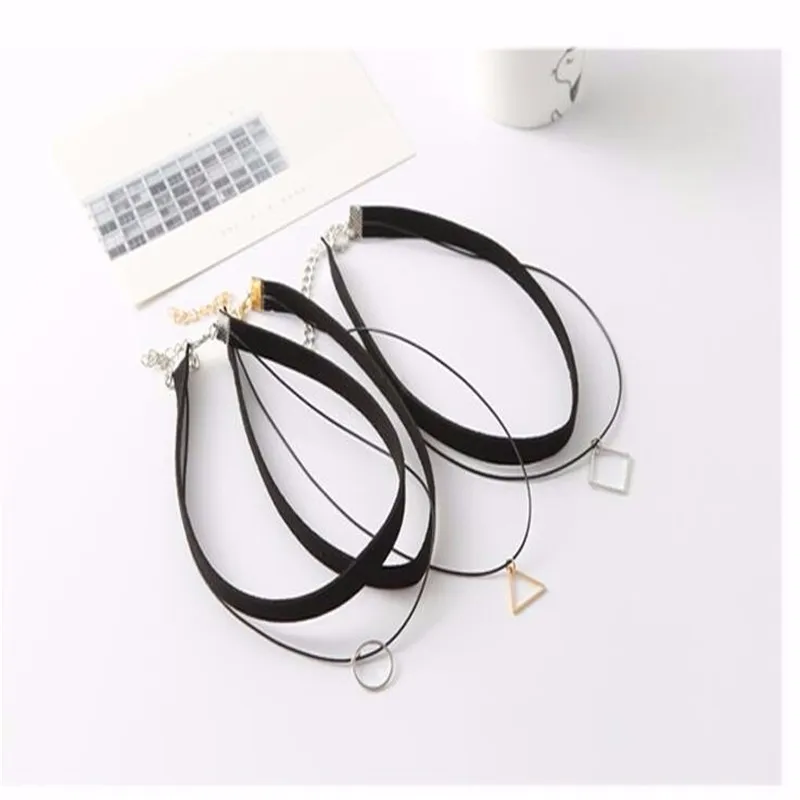 

Fashion Retro geometric square circle necklace silver pendant necklace simple personality women jewelry wholesale