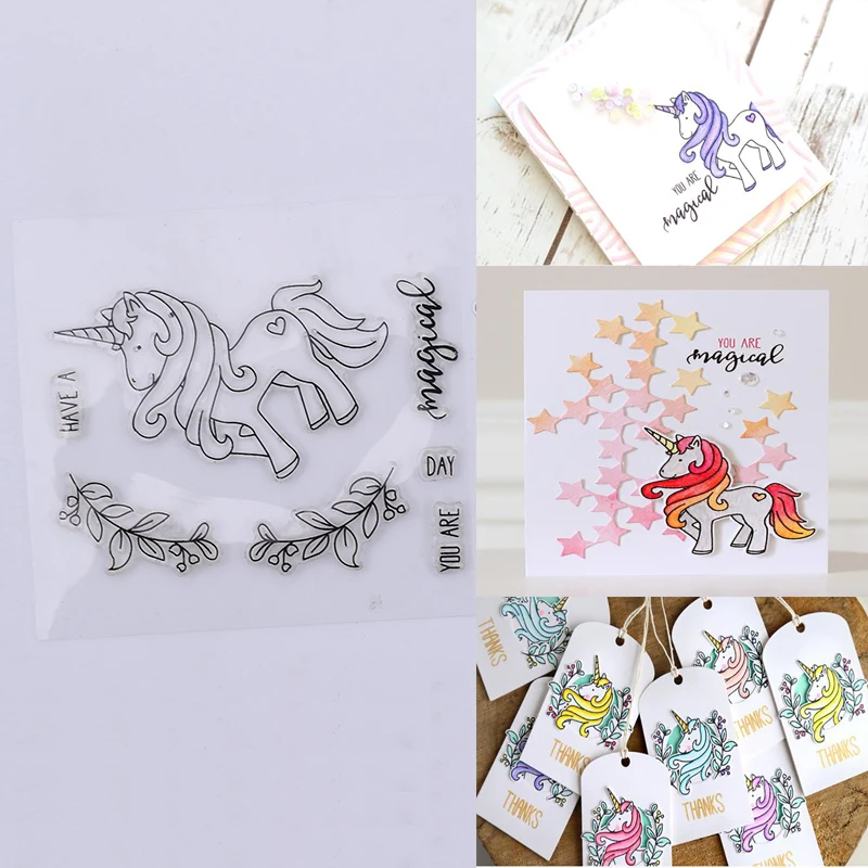 

Unicorn DIY Metal Cutting Dies and Clear Rubber Stamp Set Cute Cute Stamp with Dies for Card Making Scrapbooking Decoration
