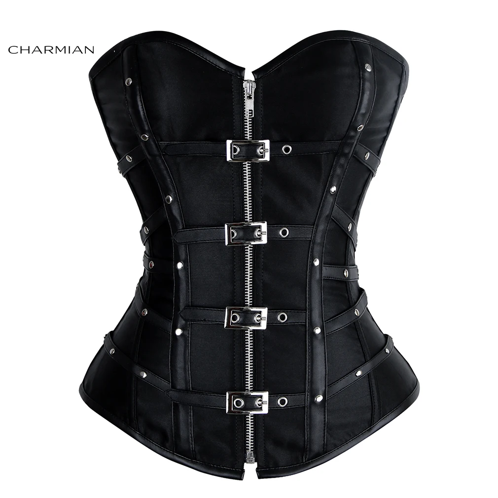 

Charmian Plus Size Women's Gothic Steampunk Corsets Satin Zipper Overbust Corset Top Waist Trainer Espartilho Corpete Coreselet