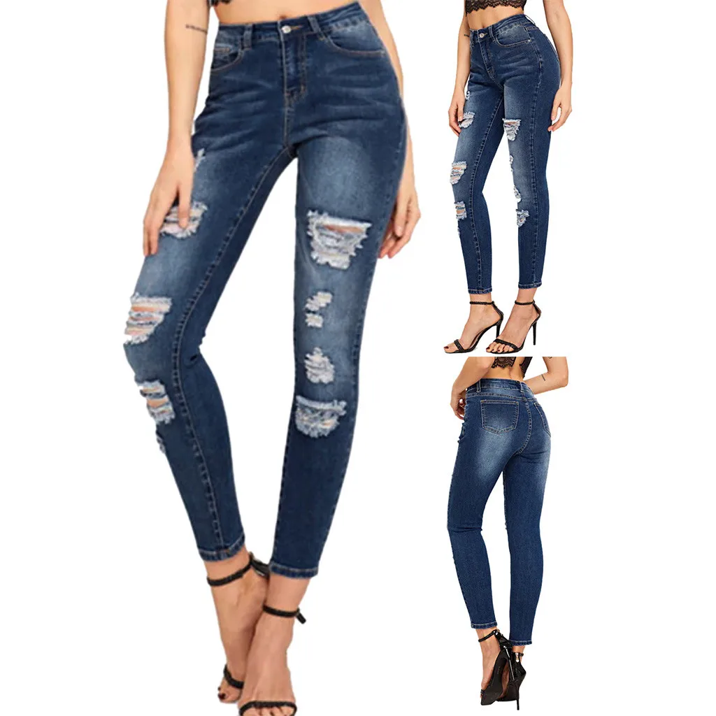 Женские джинсы с высокой талией, рваные джинсы для женщин, Стрейчевые тонкие сексуальные джинсы-карандаш размера плюс для высоких женщин, pantalones de mujer# G