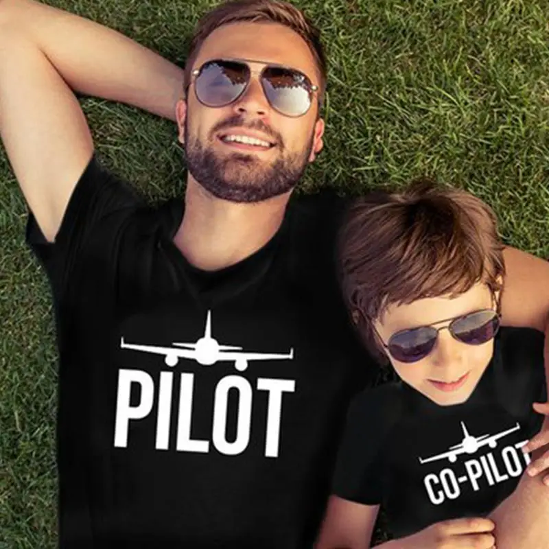 Смешные Семейные футболки co pilot для папы и меня ребенка хлопковые летние наряды