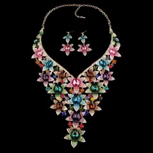 NEW Gorgeous Statement Necklaces sets Crystal Flower Leaf Necklace Earring Bridal Jewelry Sets Wedding Dresses Accessories