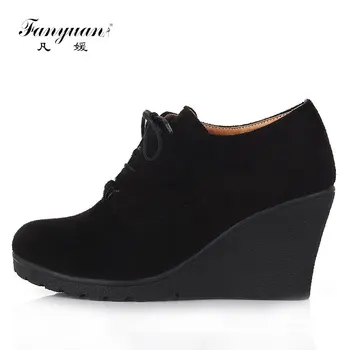 

New Wedges Women Boots Fashion Flock High-heeled Platform Ankle Boots Lace Up High Heels Spring Autumn Shoes For Women