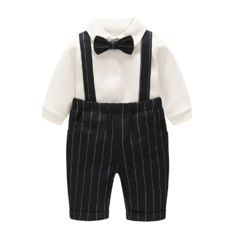 

New boy baby shirt + bow tie + bib three-piece suit suitable for 6 months to 3 years old baby handsome gentleman boy clothes