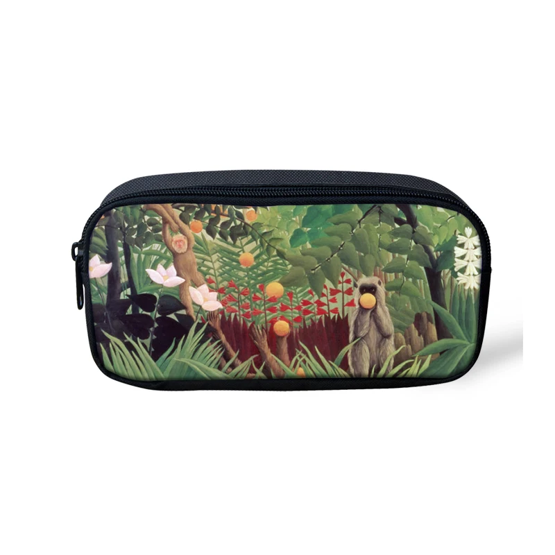 

Women Makeup 3d Monkey Animals Henri Rousseau Painting Kids Pencil Bag Girl Cosmetics Cases Pen Box For School Stationery Holder