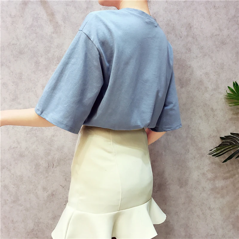 RUGOD 2018 nueva llegada elegante mujeres Tops Primavera Verano sólido perla mujer camiseta Casual manga corta O cuello camiseta feminina RUGOD 2018 nueva llegada elegante mujeres Tops Primavera Verano sólido perla mujer camiseta Casual manga corta O cuello camiseta feminina