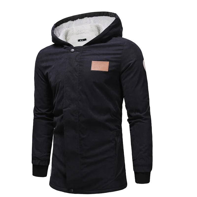 Hooded Parka Men's Long Wool and Cap Cotton-padded Clothing Autumn Winter New Arrival Men Clothes