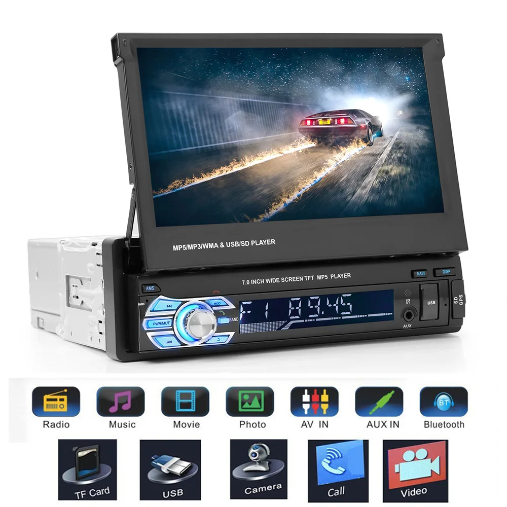 7" Retractable Autoradio GPS Bluetooth Navigation Car Stereo MP5 Player