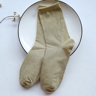 1 пара, модные женские винтажные сверкающие носки Meias, милые весенне-летние хлопковые носки для девушек, одноцветные, смешное искусство, короткие носки - Цвет: Золотой