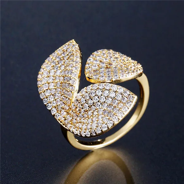 UILZ мода большой лист кольца с камнями проложить настройки цветочный дизайн открытый регулируемый украшения для вечерние аксессуары UR2034 - Цвет основного камня: Gold Color 5