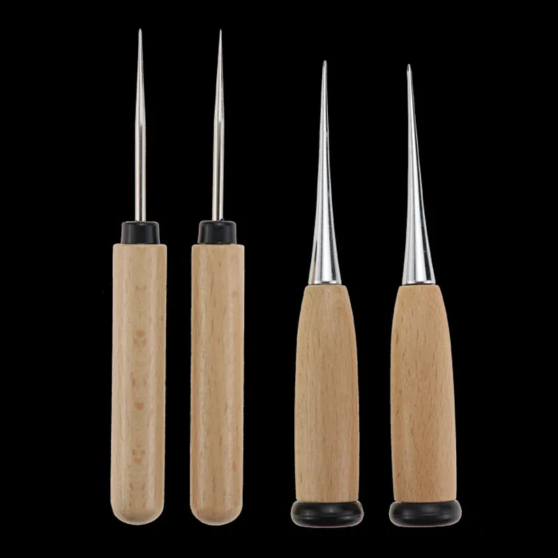 

DIY leather tool wooden handle in black cone carving tool hand-sewn puncture cone