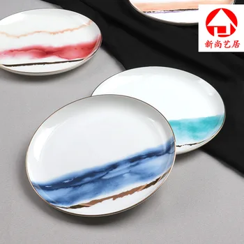 

New Chinese Set up Tableware Ceramic Western Food Bone China Plate Party Presentation Household Light Luxury Cloud Decora