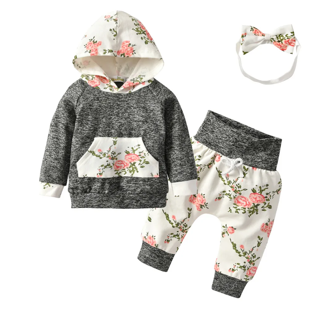 Girls Headband Outfit Infant Pants 3PCs//Set Newborn Baby Florals Tops Shirt