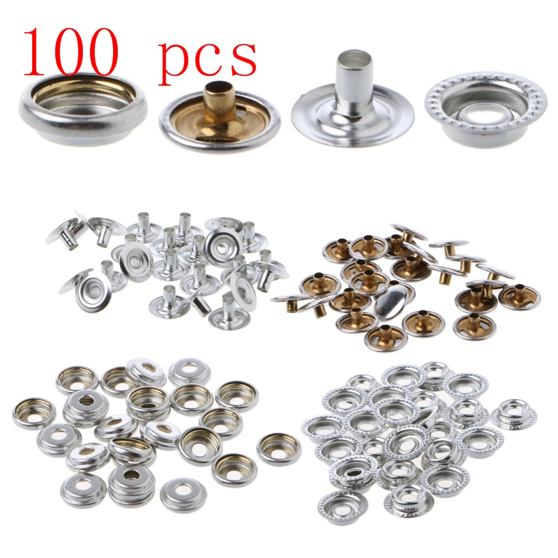 

100 Pcs Stainless Steel Snap Fastener Press Stud Cap Button Marine Boat Canvas