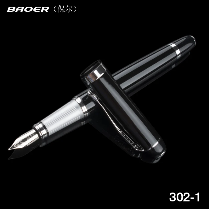 

1pc Excellent Piston Type Black Baoer Fountain Pen 0.5mm Fine Softer Nib And Storage box School Office Stationery ink pen