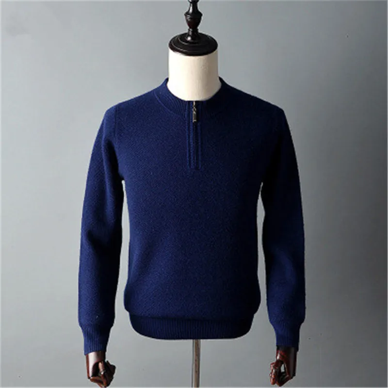 Кашемировый на молнии толстый вязаный мужской модный однотонный H-прямой пуловер свитер 4 цвета S-2XL
