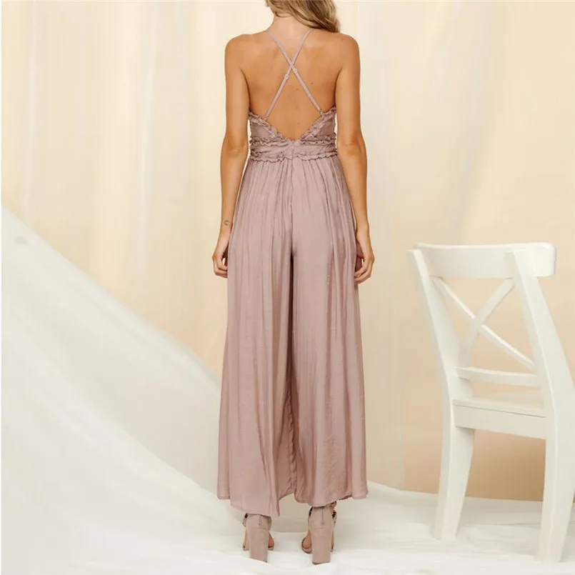 New Fashion Women Summer Sexy  Sleeveless V Neck Solid Ruffle Loose Sling Jumpsuit Elegant Lady Casual Bodysuits Playsuit #4R08 (27)