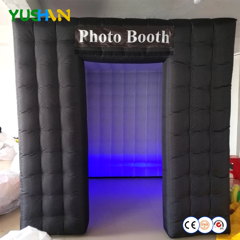 Черные надувные Frame Photo Booth стенки фото-павильона с воздуходувки Светодиодные ленты на Палатка Домик для свадьбы для вечеринки, дня рождения