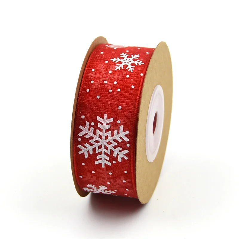 Kerst Lint органза Рождественская лента снежинка для рукоделия аксессуары подарок ручной работы DIY упаковка атласная лента для рукоделия