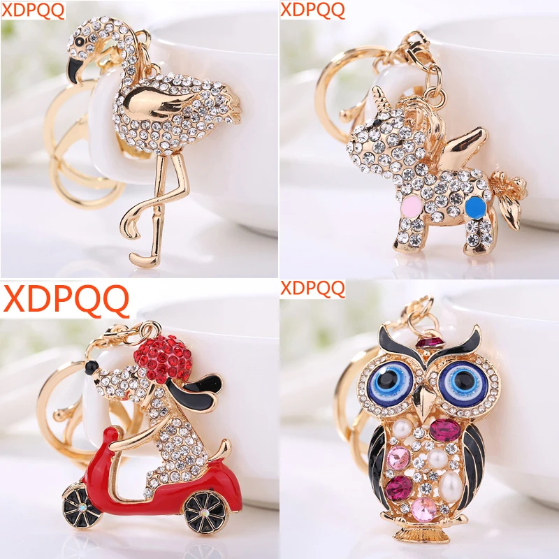 

2018 New Jewelry Keychain Animal Series Puppy Swan Unicorn Owl Lady Keychain Gift Bag Pendant Car Keyring