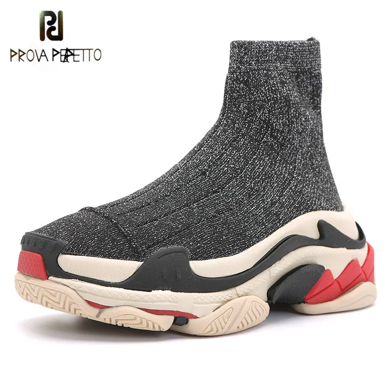 

Prova Perfetto 2018 Platform Flats Sneakers Women Breathable Shoes Woman High Top Stretch Sock Shoes Student Flat Leisure Shoes