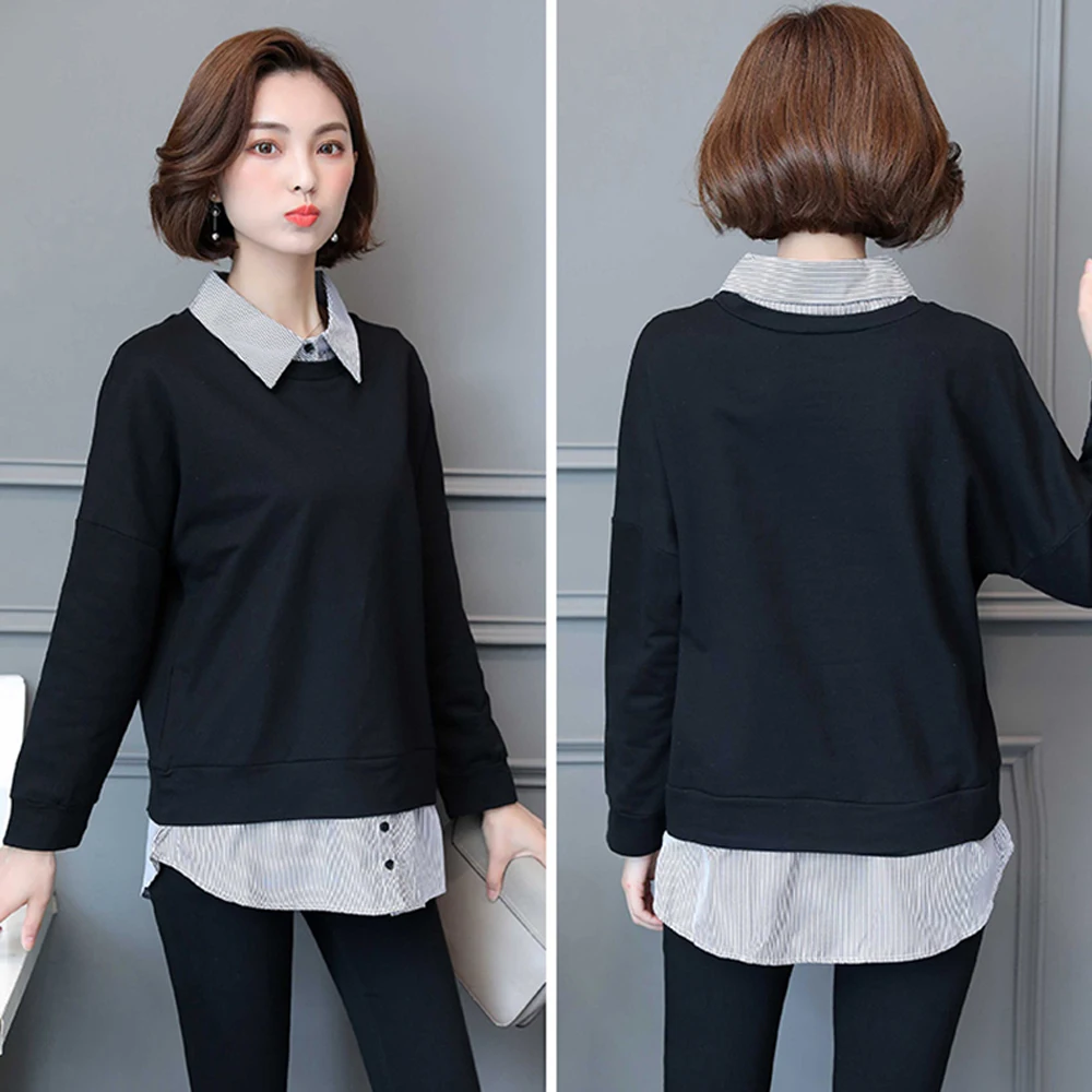 Spring and summer new style large size L-5XL women's clothing Fashion temperament splicing collar top