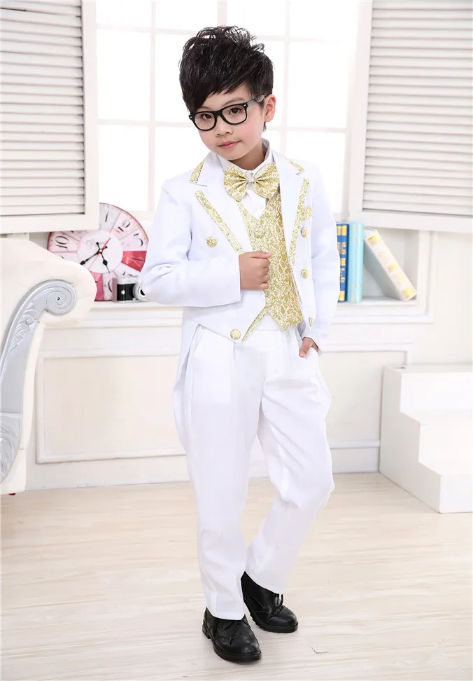 

3-12 Years Boy Tuxedo Piano Performance Costume Boy Wedding Suits 6pcs/set Jacket+Vest+Shirt+Belt+Pant+Tie 4 Design Size 100-160