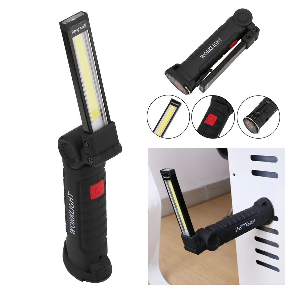 COB LED Hand Torch Inspection Work Light Magnetic Foldable USB Rechargeable Lamp