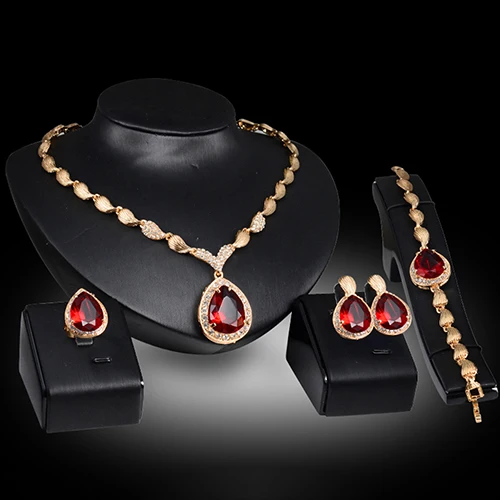 Женский ювелирный набор, формальная вечеринка, капля воды, кубический цирконий, ожерелье, серьги, браслет, кольцо, высокое качество, индийские ювелирные наборы