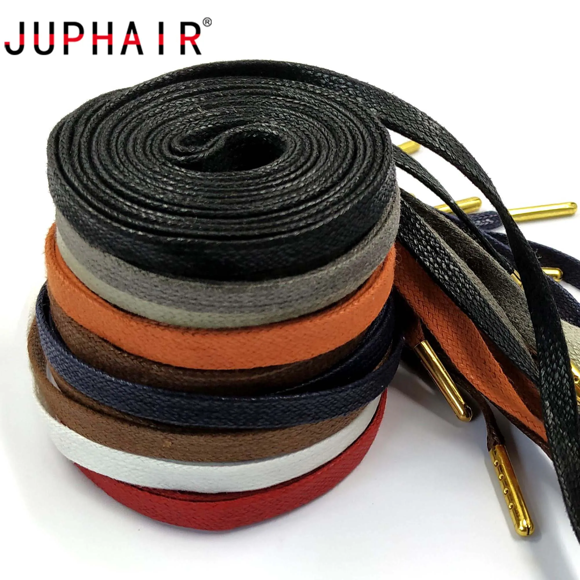 

JUPHAIR High Quality Cotton Flat Waxed Shoelaces for Unisex Leather Dress Gold Metal Tip Waxed Shoe Laces 70cm 90cm 120cm 150cm
