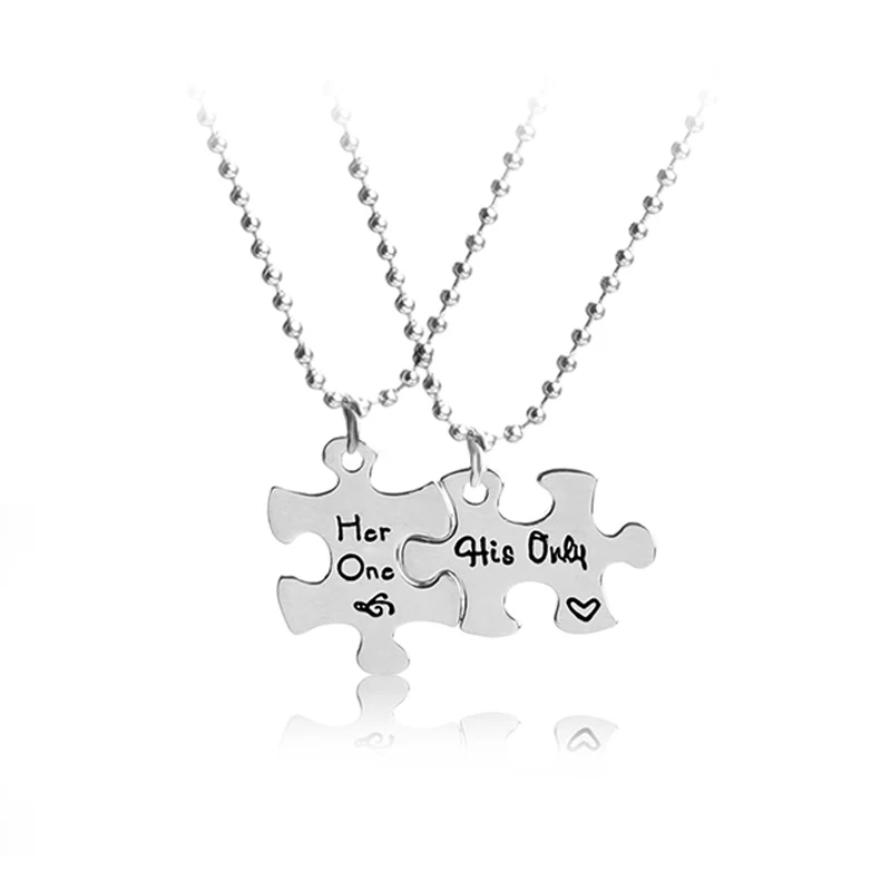 2pcs Her one His Only Couple Necklaces Matching Puzzle Infinity Heart