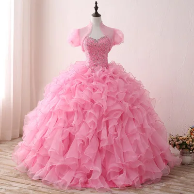 

Pink Ball Gown Quinceanera Dresses 2017 Beaded vestidos de 15 anos Sweet 16 Dresses Debutante Gowns Dress For 15 Years Real
