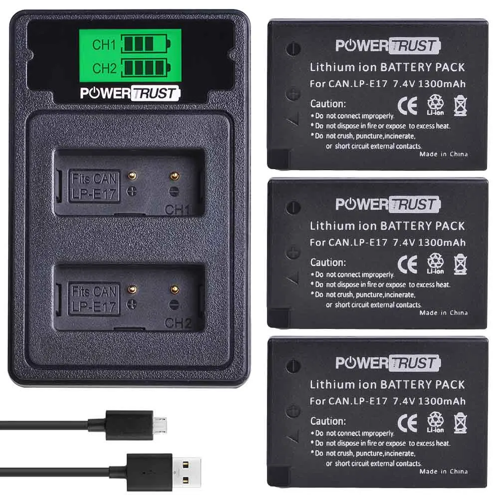 PowerTrust 2X LP-E17 LPE17 LP E17 батарея+ ЖК USB зарядное устройство с портом типа C для Canon EOS M3 M5 M6 Rebel T6i T7i EOS 77D 750D - Цвет: 3 Battery Set