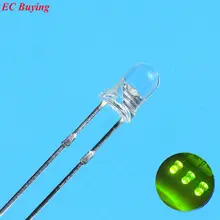 3 мм зеленый светодиодный круглый свет светодиод прозрачный ультра яркая лампа шарик плагин DIY Kit практика DIP 100 шт./лот