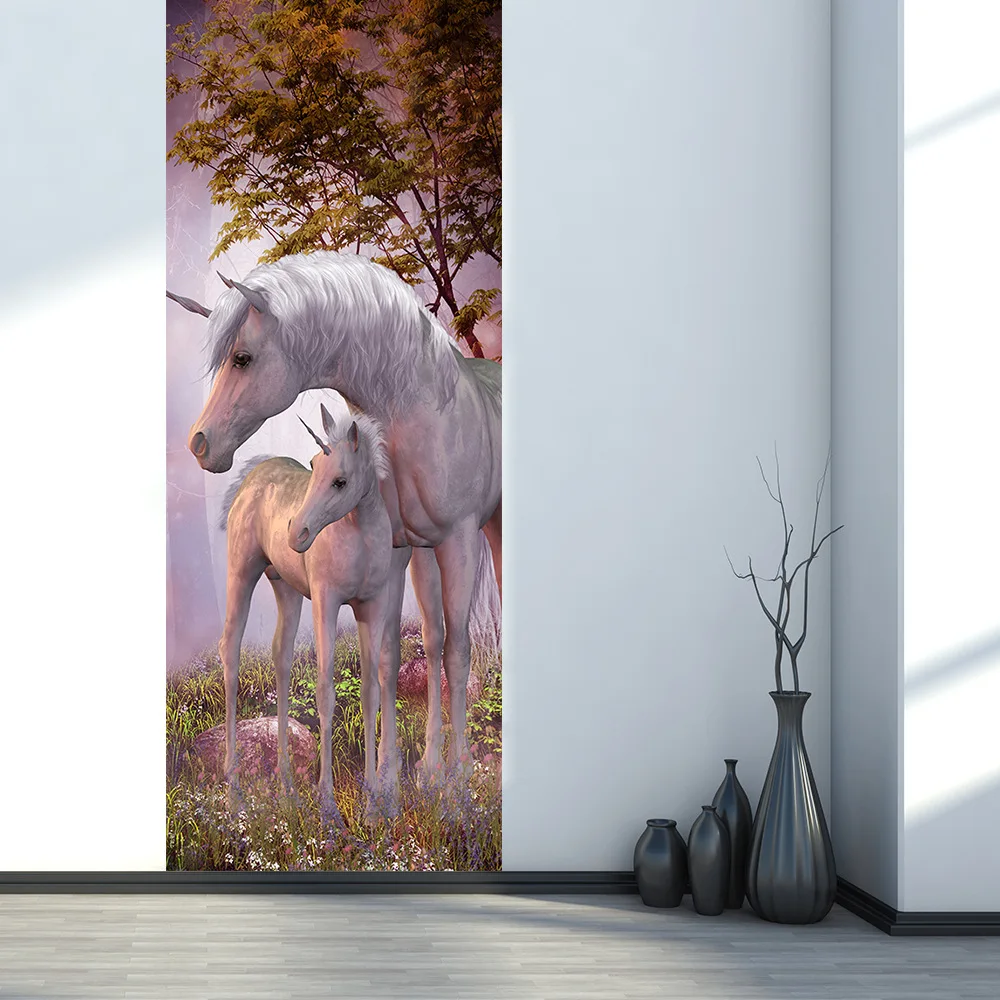 

Funlife Door Sticker Unicorn in the Forest 3D Pattern Wooden Door Renovation Self-adhesive Home Decor Waterproof Door Sticker