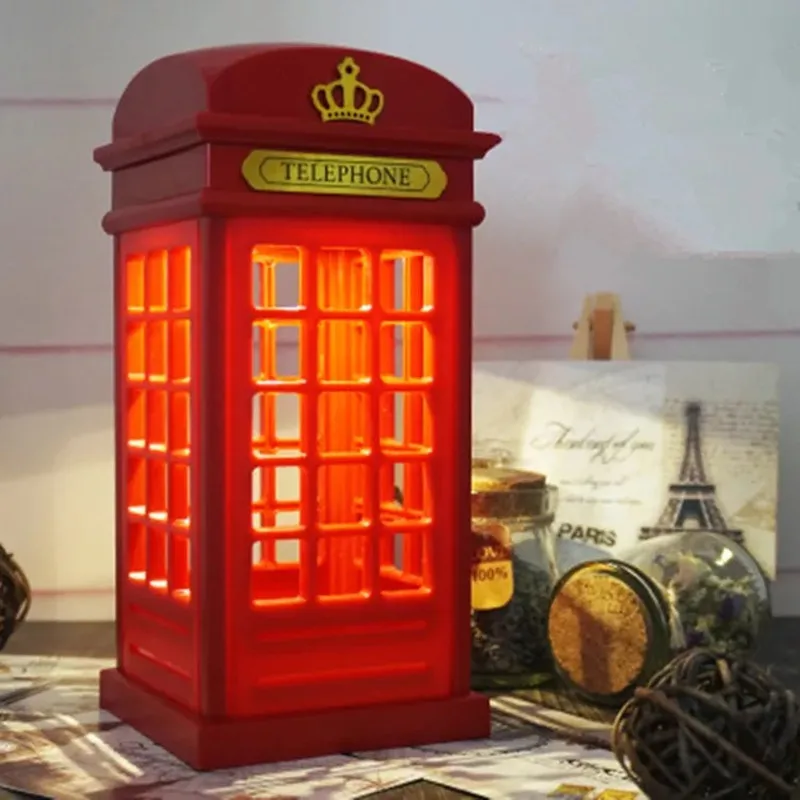 

USB charging LED night light retro British phone booth touch dimming bedroom bedside lamp reading lamp table lamp