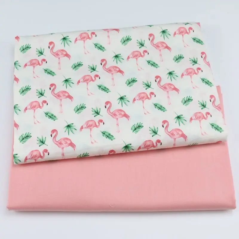 

160CM*50CM cotton cartoon pink flamingo green leaves chevron fabric for DIY kids bedding apparel dress patchwork handwork decor