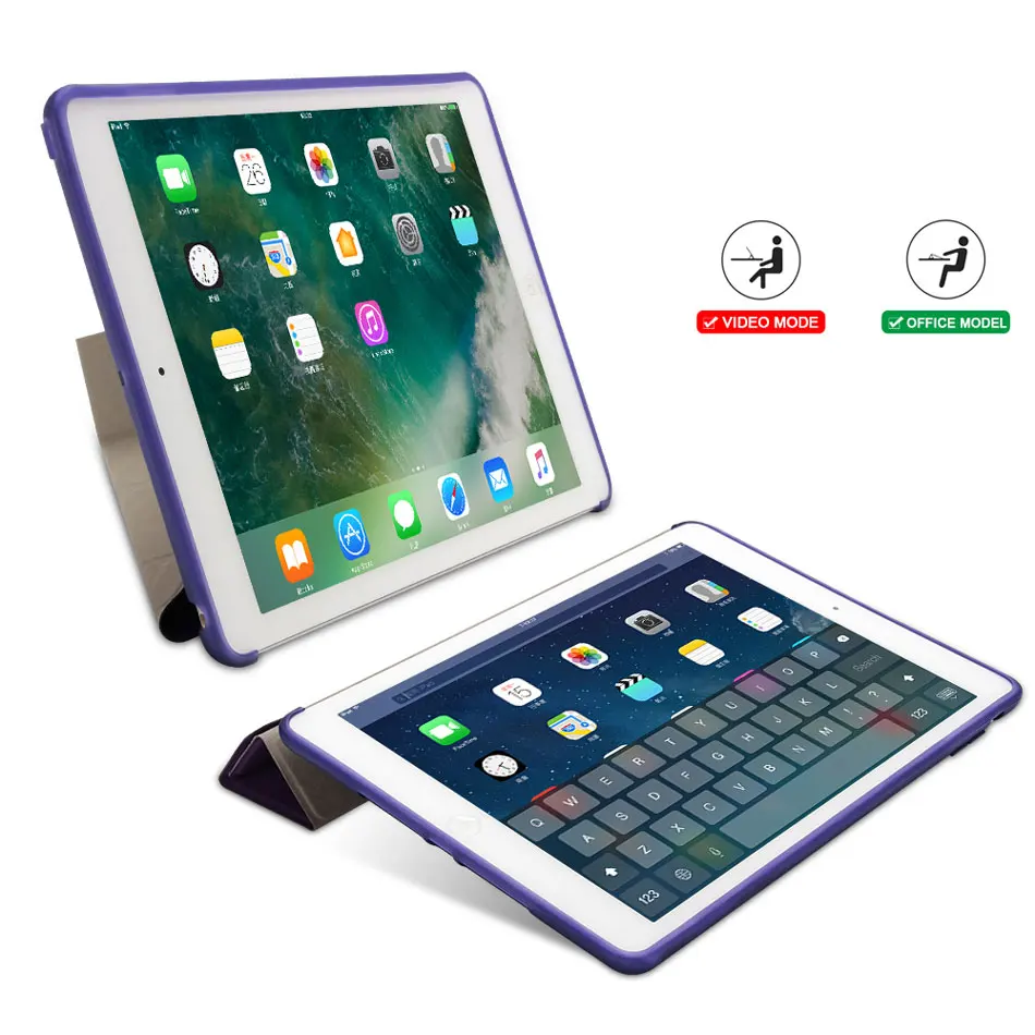 Multi-folded Tablets Case For iPad 9.7 2017 2018 TPU Soft Case PU Leather Tablet Case Protective Cover For iPad 9.7'' 2018 Case-2